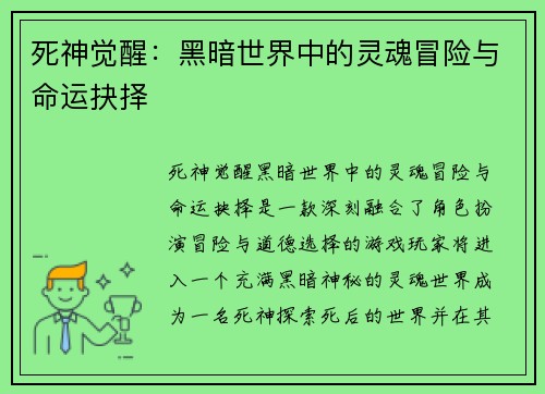 死神觉醒：黑暗世界中的灵魂冒险与命运抉择